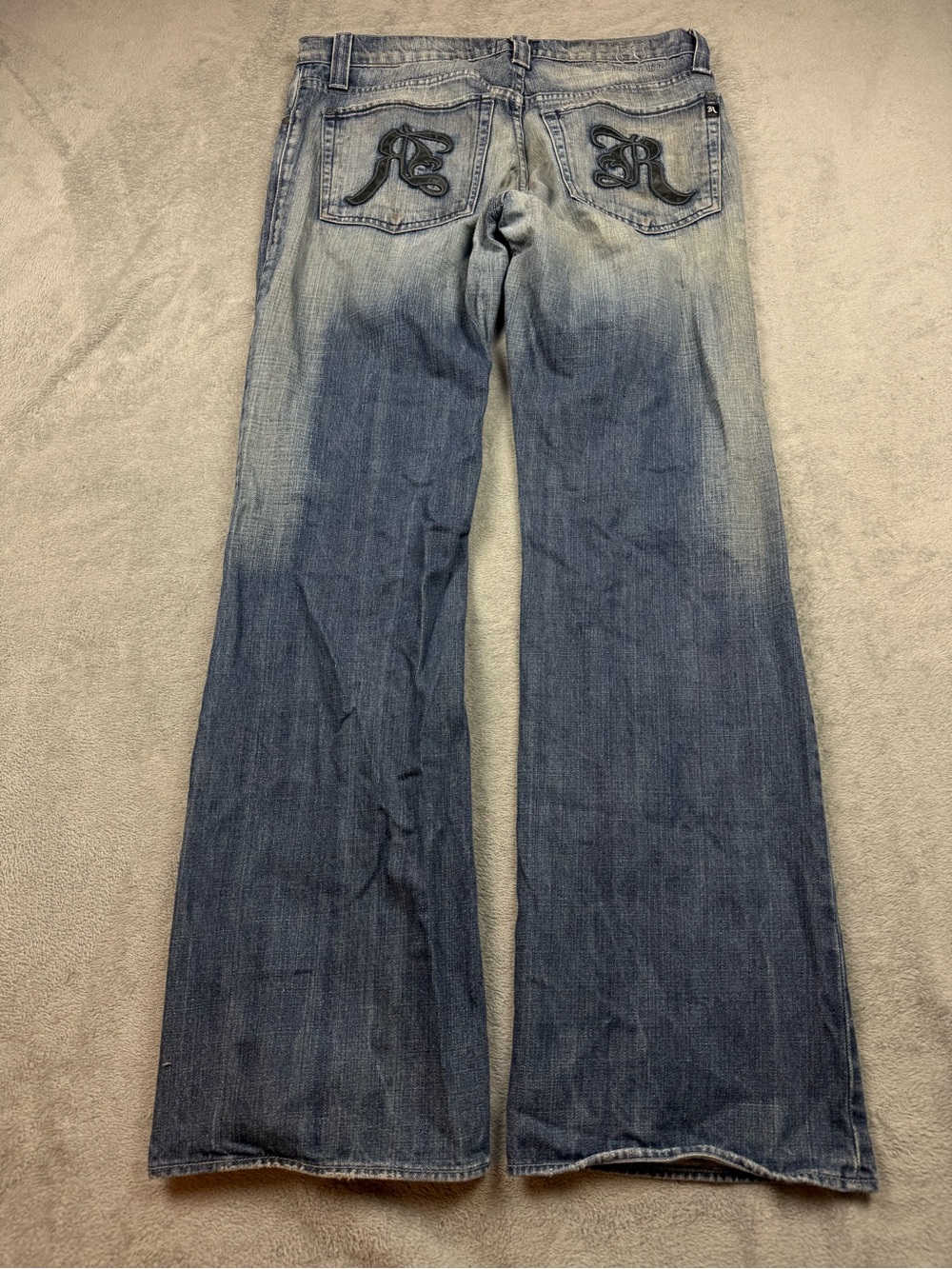 Rock & Republic Bootcut Graphic Embroidered Jeans Washed Y2K Blue Denim Jeans 36